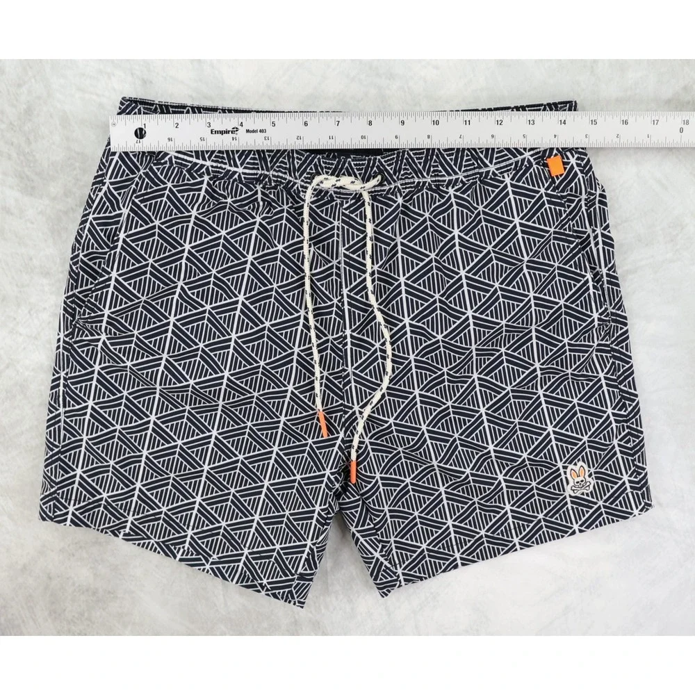 Psycho Bunny Swim Trunks Mens Small S Geometric Blue White Board Shorts Lined